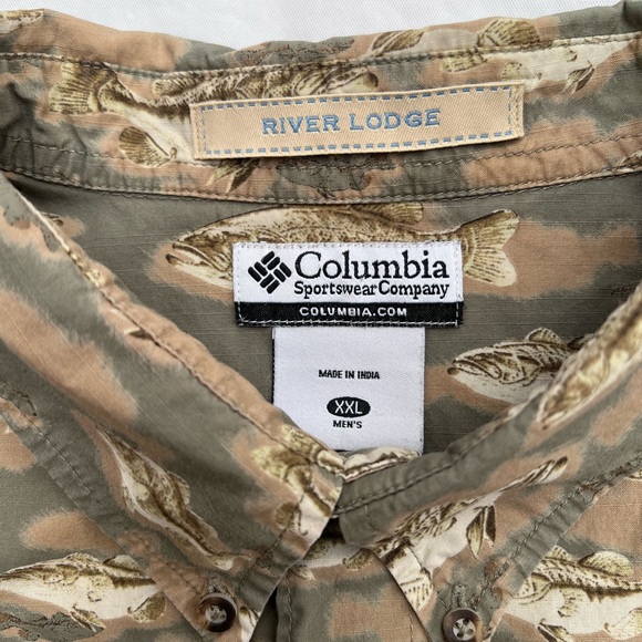 Columbia XXL Vintage Fish Pattern Shirt Short Sleeve Button Down Cotton - Picture 4 of 9